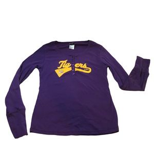 LSU Tigers Long-Sleeved Thermal Top with Vibrant Yellow Letters Purple Buttons L